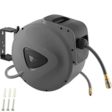 tectake® Tubo ad Aria Compressa con Avvolgitubo, Riavvolgimento Automatico, Supporto a Muro Removibile, Raccordo Attacco Rapido ¼ di Pollice, Pressione Massima 12 Bar, Accessori Garage - 20 m
