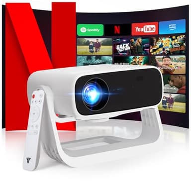 Proiettore intelligente Wielio Android 11, Supporto FHD 1080P 4K, WiFi6 & BT5.2, Basso Rumore (<30 dB), Supporto Regolabile a 120°, Messa a Fuoco Elettronica, Correzione Trapezoidale per Switch/PS5