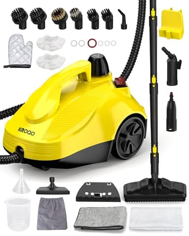 KROQO Pulitore a vapore con 23 accessori e cavo di alimentazione da 5 m per la pulizia di forni, tappeti, divani, tappezzeria, giocattoli e pavimenti lisci.