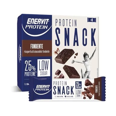 Enervit, Protein Snack al Cioccolato Fondente, Low Sugar, Barrette Proteiche, Per uno Spuntino Goloso e Per il Controllo del Peso, Ricche in Fibre, Senza Glutine, 8 Barrette da 27g