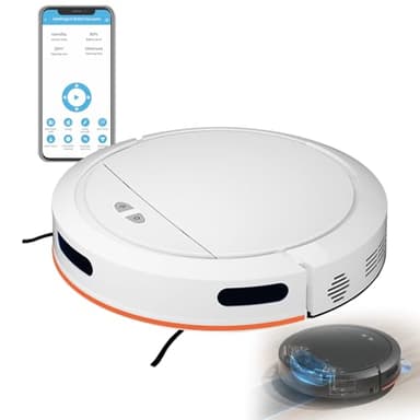 Robot Aspirapolvere scopa 4000Pa con mocio, navigazione giroscopio, connessione Wi-FI, 4 modalità di pulizia, ultra piatto per casa, pavimento duro, parquet o moquette, colore: bianco
