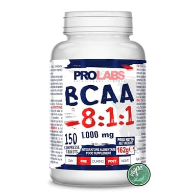 PROLABS – Bcaa Aminoacidi Ramificati Compresse 8.1.1, Amminoacidi 100% Veg con Vitamina B6, B1 e L-Leucina (8 parti) Crescita e Recupero Muscolare, Integratore Post e Pre Workout, 150 Tablet (1000 mg)