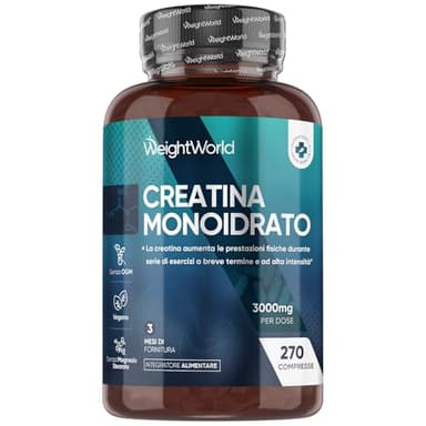 Creatina Monoidrata Vegana, 3000mg per Dose (3 Mesi di Scorta) Senza Magnesio Stearato, Uomini e Donne, Pre Workout, Intra, Post Workout, 270 Creatina Compresse Senza Glutine né Coloranti Artificiali