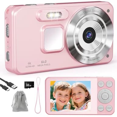 HERBYD Fotocamera Digitale Macchina Fotografica Digitale 64MP con Video HD 1080P, Scheda da 32GB, Schermo IPS da 2,8", Zoom Digitale 18X, Anti-Scossa per Bambini, Adolescenti e Principianti