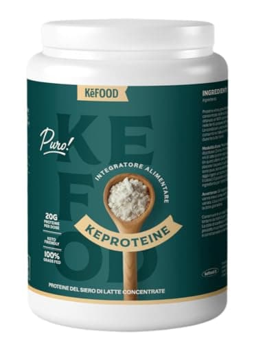 Kefood - Proteine in polvere WHEY - 100% Grass-Fed dalla Nuova Zelanda - Senza Sucralosio - Senza Zucchero - 500g - Ideale per Crescita Muscolare e Recupero