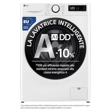 LG AI DD F4R3011NSWB Lavatrice Carica Frontale Serie R3, 11kg, 1400 giri, AIWash, Lavaggio a vapore, Motore Direct Drive, Smart Diagnosis, Libera installazione, Bianca, 60 x 85 x 56.5 cm