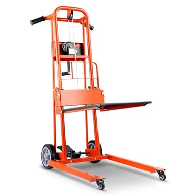 VEVOR Carrello Elevatore a Verricello, con Capacità di 150 kg, Altezza di Sollevamento di 109 cm, Carrello Elevatore a Transpallet Manuale con Ruote Girevoli e Piastra di Sollevamento