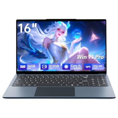Notebook 16 Pollici, Core i5-8210Y CPU, Win 11 PC Portatile 16GB RAM 512GB SSD, Laptop Tastiera Retroilluminata, 1920*1200 IPS Full HD Schermo, (Mini-HDMI+USB3.0+Type-C+Webcan+WIFI5+5800Mah Battery)
