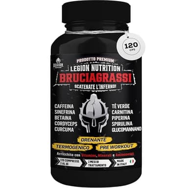 Legion Nutrition® Bruciagrassi, Termogenico, Drenante, Pre-Workout. 120 Compresse Made in Italy. Integratore per Energia, Focus, Definizione, Perdita di Peso. Durata 2 Mesi per Uomo e Donna