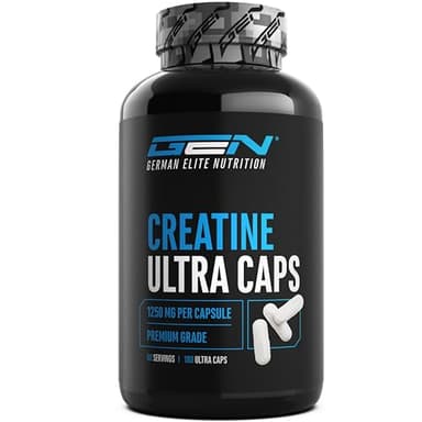 Creatina Ultra Caps - 180 capsule con 1250 mg di creatina monoidrato pura ciascuna - Premium: Ultrafine + fattore di maglia 200 - Altamente dosata