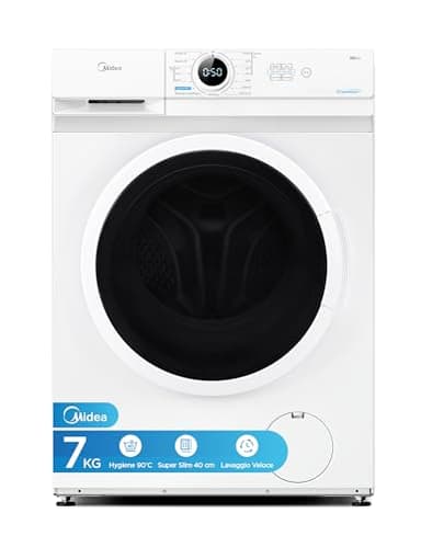 Midea MF100W70/E Lavatrice Carica Frontale 7 Kg,40 cm Deep Slim Design,1200 giri,Programma Rapido,Opzioni temperature multiple,15 Programmi,bianco