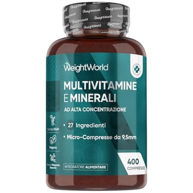 Multivitaminico Completo in 400 Compresse Vegane (+1 Anno), 27 Vitamine e Minerali Essenziali, Multivitaminico Uomo e Donna, Vitamine A, B, C, D, E, K, Ferro, Zinco, Potassio, Senza Magnesio Stearato
