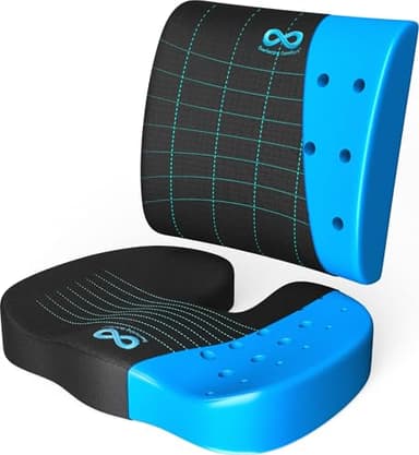 Everlasting Comfort Cuscino per seduta e supporto per la schiena, supporto lombare in memory foam, per sedia da ufficio, auto, viaggi, aereo, sedia da scrivania, cuscino lombare, antiscivolo, nero