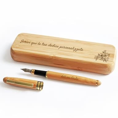 LASERO' Penna Stilografica Personalizzata in Legno con Astuccio – Penne Personalizzate con Scritta e Logo + Dedica sul Box - Regali Personalizzati