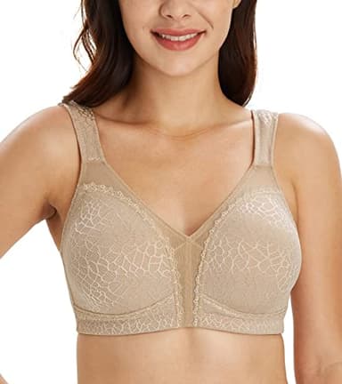 Lemorosy Reggiseno Minimizer Taglie Forti da Donna Comodo per Quotidiana Coppe Piene Non Imbottite Senza Ferretto a Tenuta Forte (3D,Marrone)