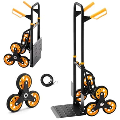 VEVOR Carrello Portapacchi per Scale Capacità di Salita Scale 150 kg, Carrello Pieghevole per Carichi Pesanti con Maniglia Telescopica, 6 Ruote e 2 Corde Elastiche, per Generi Alimentari, Magazzino