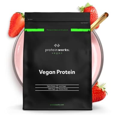 THE PROTEIN WORKS Proteine Vegane In Polvere - 100% A Base Vegetale E Naturale - Miscela Di Proteine Vegane - 33 Agitare - Panna & Fragole - 1 kg