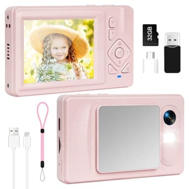 Fotocamera digitale 4K - 48MP UHD fotocamera digitale con 2,83” Schermo LCD e 18X Zoom Digitale Anti-Shake Fotocamera Fotografia Vlogging con 32gb SD Card per bambini Studenti Principianti (Rosa)