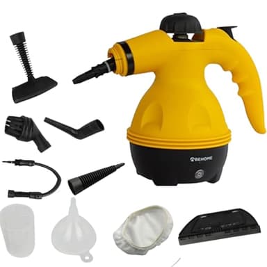 BEHOME Pulitore a Vapore Portatile per Casa e Tessuti, 9 Accessori per rimuovere le macchie, Pulisce, sgrassa, sterilizza, toglie le macchie da divani, tappeti sedili, auto
