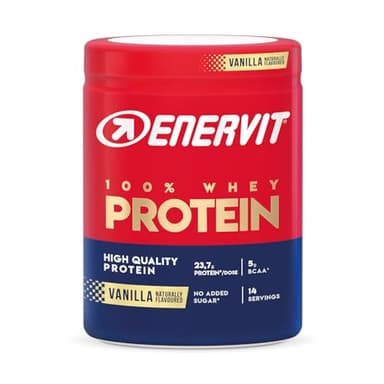Enervit, 100% Whey Protein, Gusto Vaniglia, Ideale dopo l'Allenamento, Ricco di Vitamina B6, con Proteine dal Siero del Latte, Senza Zuccheri Aggiunti, Senza Glutine, Barattolo da 420 Grammi