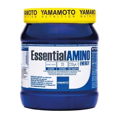 YAMAMOTO NUTRITION Essential AMINO ENERGY 220 gr, Integratore di Amminoacidi Essenziali EAA e BCAA 2:1:1, Pre-Workout con Caffeina per la Massima Energia, Gusto Arancia e Ciliegia