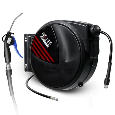 CCLIFE Avvolgitubo Aria Compressa 20 +1 m Attacco 1/4", con Pistola Aria Compressa, diametro interno 8 mm, Max 15 Bar, Fissaggio Parete Muro Dispositivo di Arresto Automatico Riavvolgitore Automatico