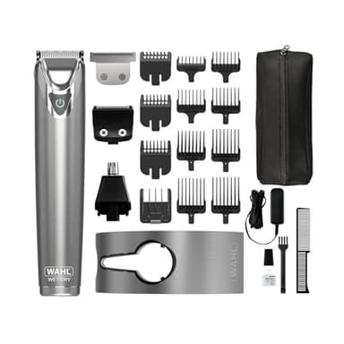 WAHL Washable Stainless Steel Multigroomer, regolabarba e tagliacapelli per uomo, tagliacapelli domestico, regolabarba per naso e orecchie, set per la cura maschile, completamente lavabile, senza fili