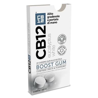 CB12 Boost, Gomme da Masticare Senza Zucchero con Xilitolo, Gusto Eucalipto, Effetto Sbiancante, Prevengono Alito Cattivo, Confezione da 10 Chewing Gum