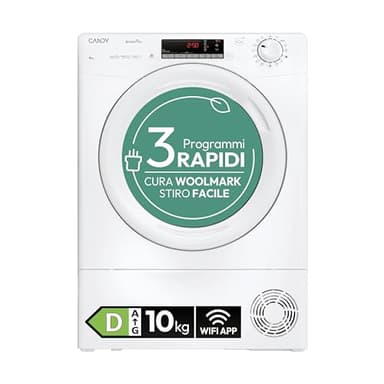 Candy Smart Pro CRO EH10N2TE-S, Asciugatrice 10KG, Pompa di Calore, Connetività Wi-Fi + BLE, App HOn, Woolmark Certification, Rumorosità (dB) 64, 85 x 59.6 x 58.5 cm(A x L x P cm), Bianca - Classe D