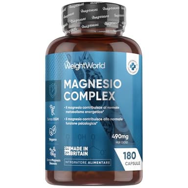 Magnesio Completo Vegano 490mg, 180 Capsule, Complex 5 in 1 con Magnesium Bisglicinato e Citrato, Il Magnesio Contribuisce a Ridurre la Stanchezza e l'Affaticamento (EFSA), Senza OGM, Made in Britain