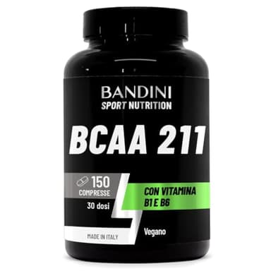 Bandini® AMINOACIDI RAMIFICATI BCAA 2 1 1 | 150 Compresse Amminoacidi Ramificati Fermentati con Vitamina B1 e B6 | 2.1.1 con Leucina, Isoleucina, Valina | Intra Pre Post Workout | Per Palestra | Vegan