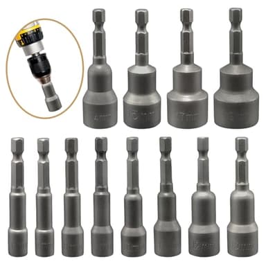 Xpieoyrm 12 Pezzi Bussole per Avvitatore, 6-19 mm Magnetico Hexagon Nut Driver Drill Bit, Set di Chiavi a Bussola, Set di Boccole a Punte, Dadi e Adattatori per Bussole a Percussione