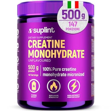 Polvere di Creatina Monoidrato 500 g – 147 Porzioni – 100 % Creatina Monoidrato Pura – Qualità Micronizzata – Vegano, Senza OGM – Integratore Sportivo per Forza, Muscoli & Recupero (1 Pack)