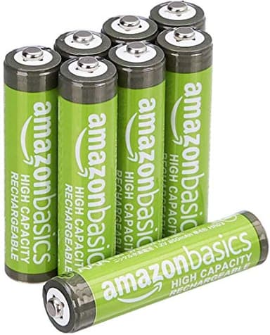 Amazon Basics confezione da 8 batterie ricaricabili AAA NiMH ad alta capacità, 850 mAh, 1,2 V, ricaricabili fino a 500 volte, precaricate