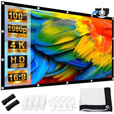 Schermo per Proiettore 100 Pollici, LEORFI Telo Proiettore Portatile 16:9 4K Full HD, Anti Rughe Pieghevole, 227x127 cm Schermo Doppia Faccia, Schermo di Proiezione per Esterni per Home theater