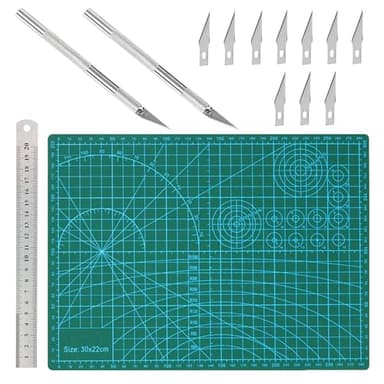 INNAL 14 Pcs Tappetino da Taglio Set Tappetino Taglio Doppia Faccia Cutting Mat Piano da Taglio con Righello in Acciaio lama Coltelli per Bricolage Tappetino Autorigenerante per Artigianato (A4)