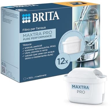 BRITA Filtro acqua rubinetto MAXTRA PRO Pure Performance (ex All-in-1) confezione da 12 filtri - Riduce cloro, calcare, PFAS e metalli, filtro originale compatibile con caraffa acqua filtrante BRITA