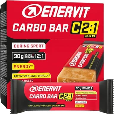 Enervit, Carbo Bar C2:1PRO No Flavour, Barrette Energetiche, 30g di Carboidrati, Senza Sapore, Per Attività di Endurance, +50% di Carboidrati Assorbiti, Senza Glutine, 12 Barrette da 45g