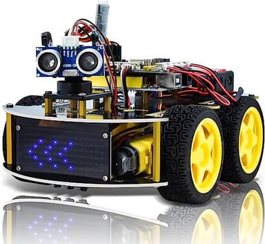 KEYESTUDIO Progetto Robot Car con Modulo Segui Linea, Sensore a Ultrasuoni, Modulo Bluetooth Auto Robot Intelligente Kit ed educativo per Appassionati di programmazione Arduino