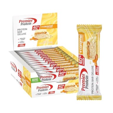 Premier Protein Bar Deluxe White Chocolate Vanilla 12x50g - Alte proteine a basso contenuto di zuccheri + Carboidrati ridotti + Senza olio di palma