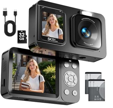 CamZeste Macchina Fotografica Digitale 5K 80MP FHD Fotocamera Digitale 18X Zoom Fotocamere Digitali Compatta con Scheda 32GB con 2 Batteries, 2,8" LCD Bambini Studenti Principianti, Nero