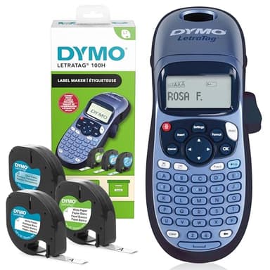 DYMO LetraTag LT-100H Starter Kit per la creazione di etichette, Macchina etichettatrice palmare, con nastro adesivo in plastica, in carta e trasparente, adatto per casa o ufficio