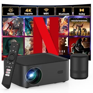 HOPVISION Mini Proiettore【Netflix/Prime Video/Youtube Ufficiale】con altoparlante BT, 15000L Projector Portatile WiFi Bluetooth, 4k 1080P Full HD per Dolby/Android/iOS/PS5