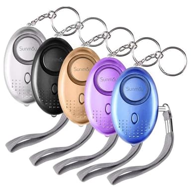 SUNMAY Allarme Personale, 5 Pezzi 140DB Sirena Mini Sistema di Sicurezza Torcia LED Allarme Portachiavi per Anziani, Bambini, Donne