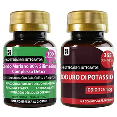 Set di integratori depurativo + metabolismo e tiroide | cardo mariano complesso detox 100 compresse + ioduro di potassio 365 compresse | senza glutine e lattosio | non di origine animale
