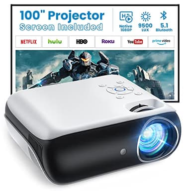Native 1080P Proiettore Bluetooth, Portatile 9500L Videoproiettore Home Cinema Multimediale con 100" schermo per iOS/Android/Laptop/TV Box/PS4