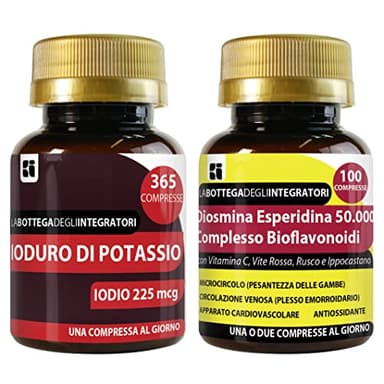 Set di integratori metabolismo tiroide + antiossidante circolazione | iodio 365 compresse + diosmina esperidina bioflavonoidi 100 compresse | non di origine animale | senza glutine e lattosio