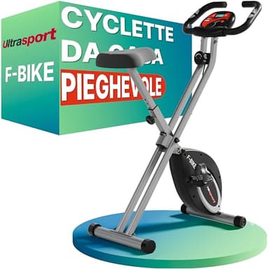 Ultrasport F-Bike Cyclette da Casa Pieghevole I Cyclette Pieghevole da Casa fino a 130 KG con Sella Extra Confortevole e LCD Display, Cyclette da Camera (Argento Nero)