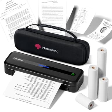 Phomemo M832 Stampante Portatile A4, Stampante Termica Senza Fili Senza Inchiostro Compatibile con Smartphone e Laptop, Con Custodia per il Trasporto e 4 Rotoli di Carta Termica, Nero