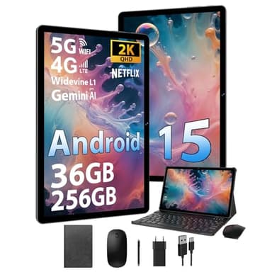FASTWD Tablet Android 15-11 Pollici Tablet con 4G LTE e 5G WiFi,36GB RAM + 256GB ROM,5G WiFi,Octa Core,9580mAh,Foto AI 16MP+8MP,TÜV,GPS,Gemini AI,Tablets in Offerta con Widevine L1,Nero